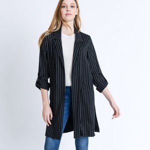 Pinstripe Roll Up Sleeve Long Line Blazer Jacket